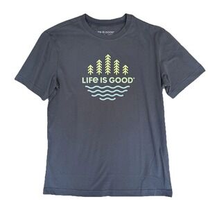 Life is Good Men T-Shirt Tee Top Blue Size Small Trees Sea Natural Outdoor NWT